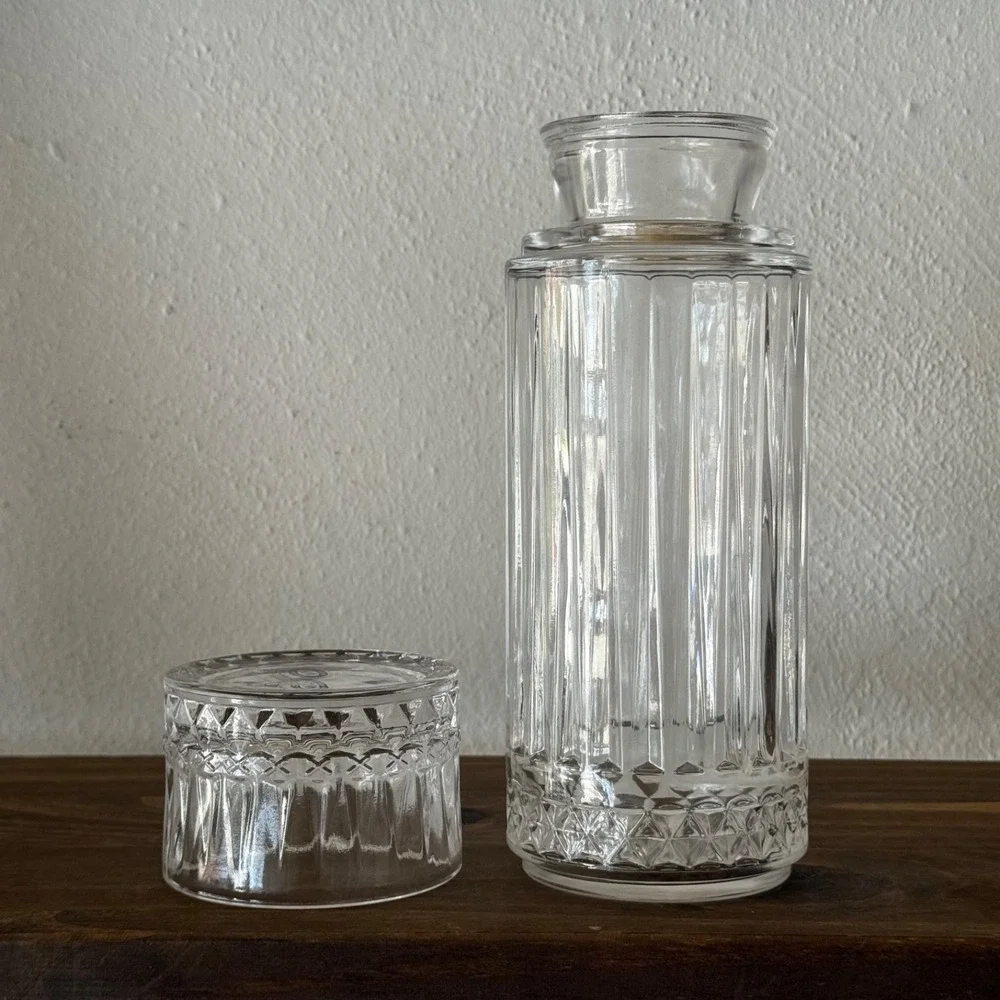 Vintage Turkish Cut Glass Canister Jar Vase Diamond‎ Pattern As Is